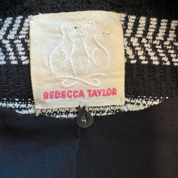 Rebecca Taylor Tweed Preppy Peplum Black White Wool & Lamb Leather Jacket 4 $495 - Picture 6 of 7